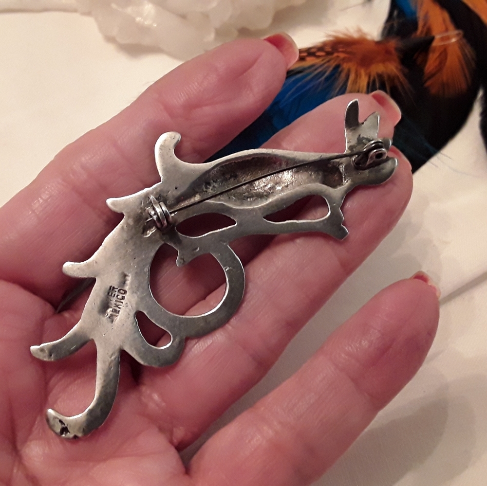 ANTIQUE 1940'S RARE STERLING SILVER PEACOCK PIN - Picture 5 of 16